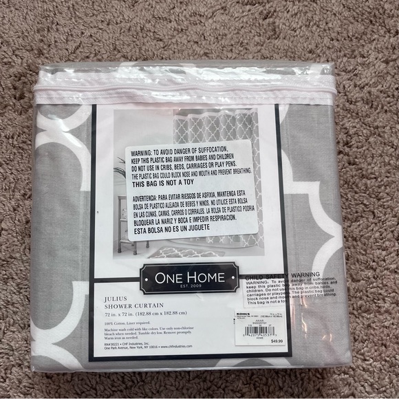 One Home Julius gray and white new trellis print shower curtain - Picture 3 of 3